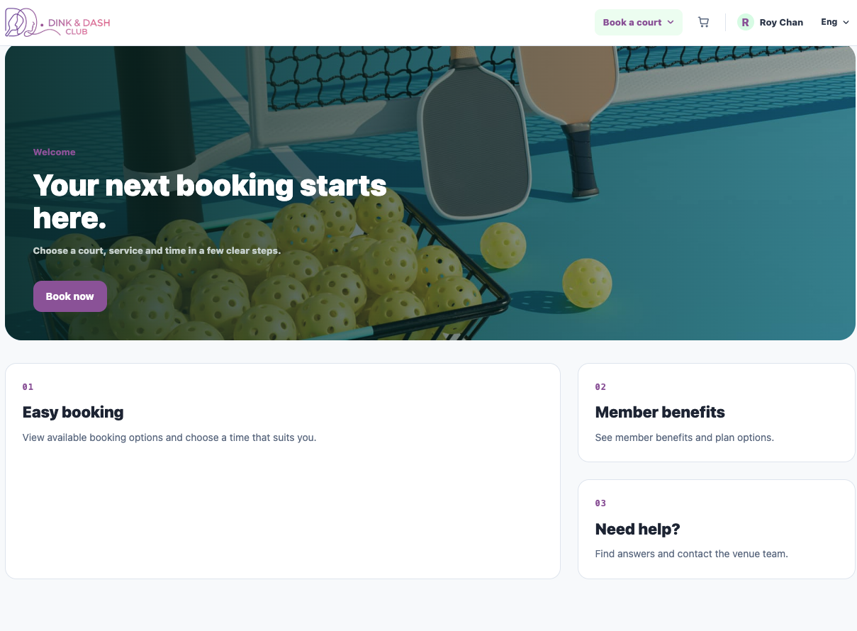 Facility booking banner screen