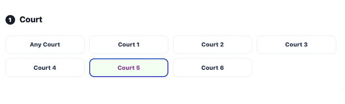 Court 1 to 6 facility selection screen