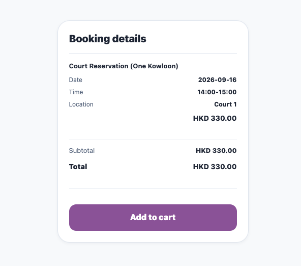 Booking details pricing screen